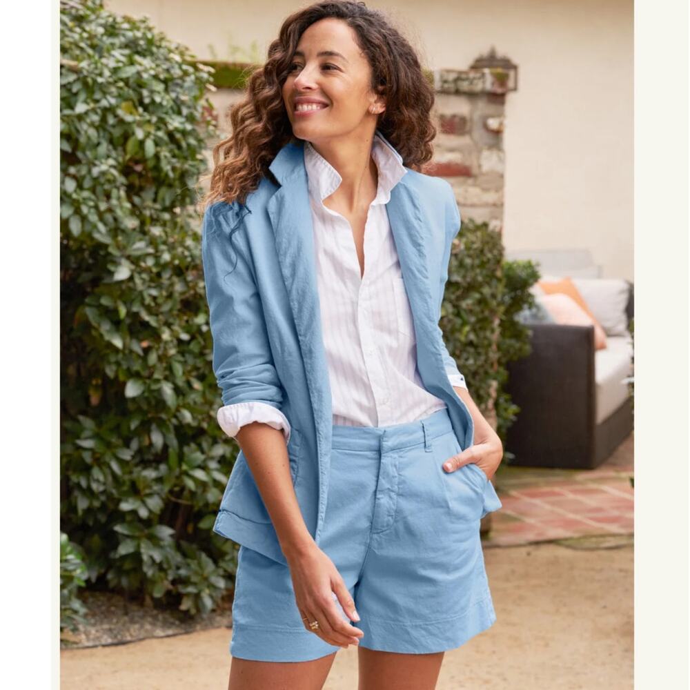 Frank & Eileen Dublin Italian Performance Linen Blazer Hydrangea Blue Size Small